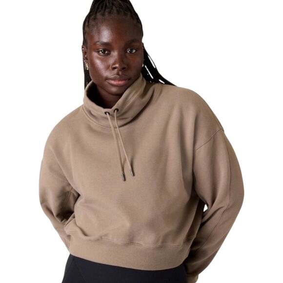 Athleta Sweaters - AthletaxAliciaKeys Tan Retroplush Revive Drawstring Pullover Hoodie Sweatshirt-L